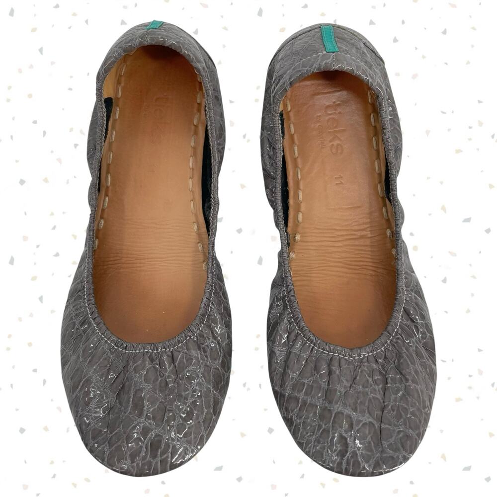 Tieks Slate Gray Croc Leather Ballet Flats Grey Crocodile Texture Shoes Size 11